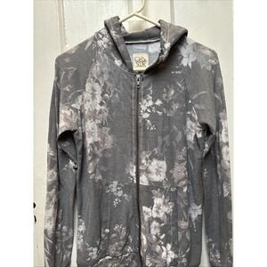 Y2K Style Chaser Zip Up Floral Hoodie, Gray Women's Size Medium